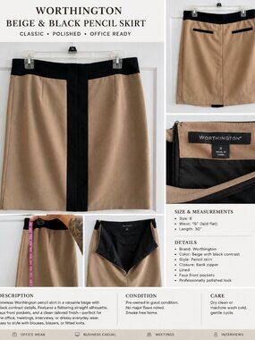 Worthington Beige & Black Colorblock Pencil Skirt Size 8 Career Office